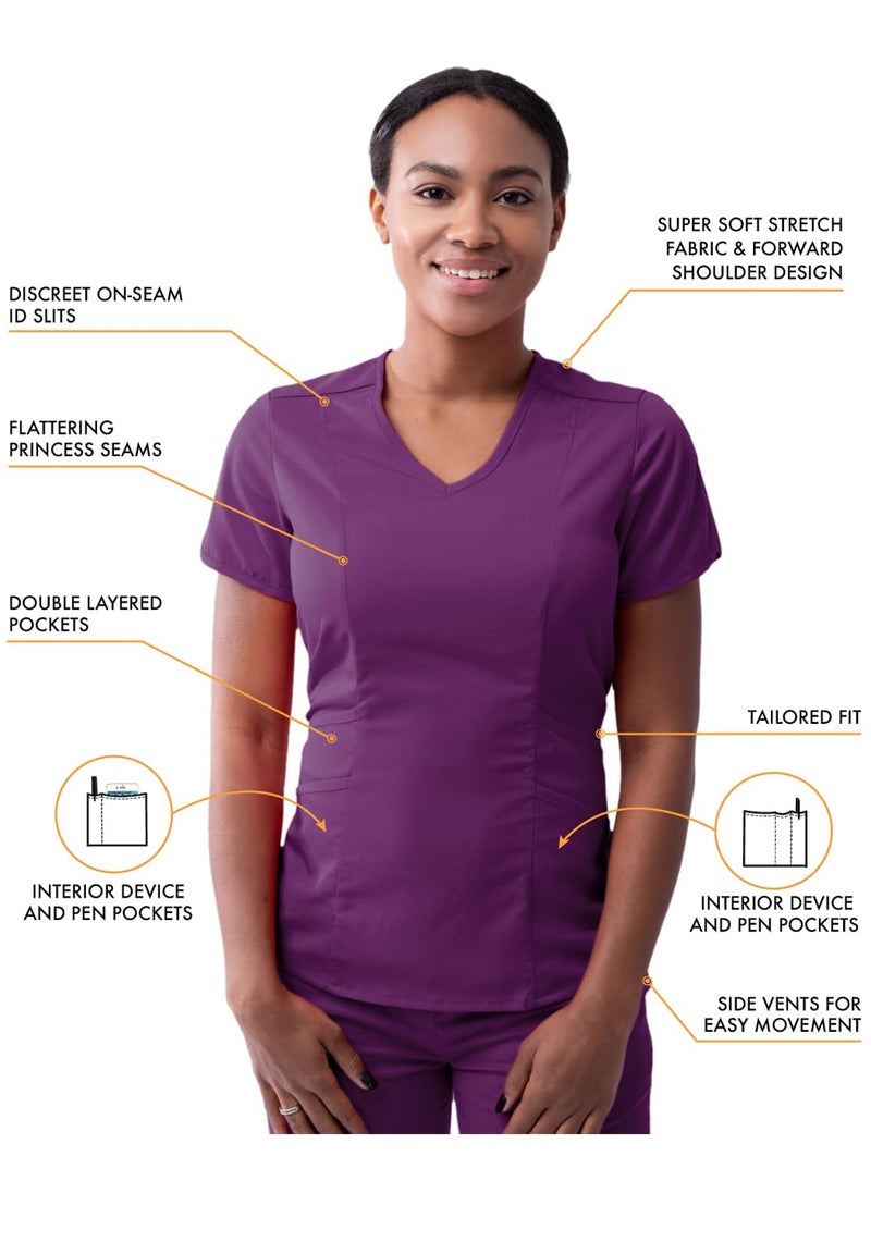 Adar Uniforms Adar Pro Athletic Scrubs Set For Women - Stretch V-Neck Scrub Top & Yoga Jogger Cargo Scrub Pants, 10 Pockets - P9500 - Eggplant - L - Image 3